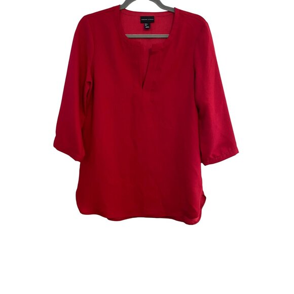 Adrienne Vittadini Blouse Women's S Red 3/4 Sleeve Pullover Hi Low Hem Colorful - Picture 1 of 9